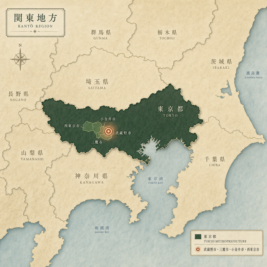 関東地方・東京武蔵野市を中心とした対応エリアマップ